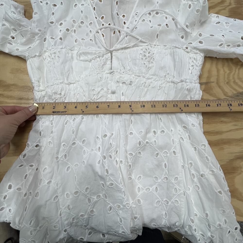 Zara White Eyelet Babydoll Mini Dress Womens XL Empire Waist Boho Festival - Picture 15 of 16